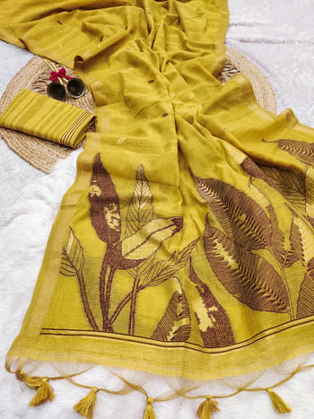 Ghicha Cotton Resham Leaf Weaving Saree