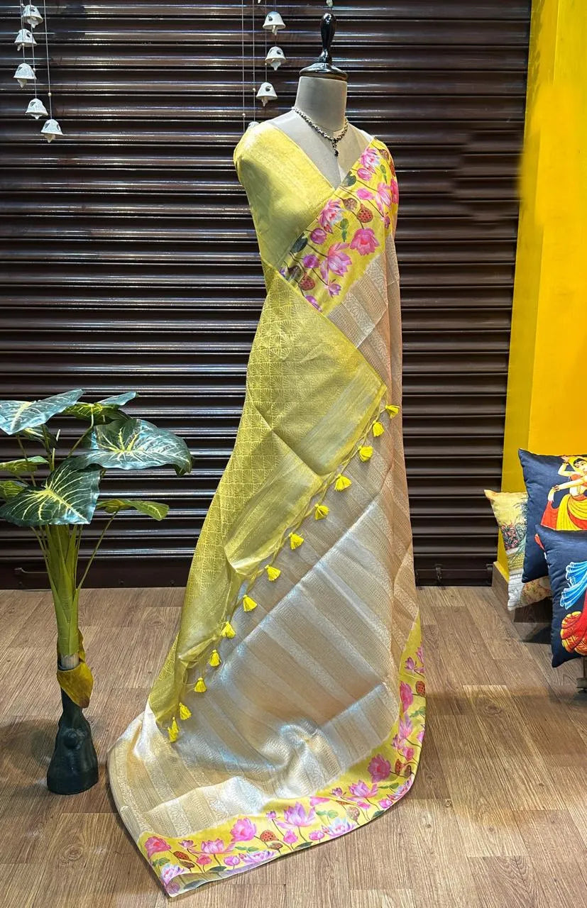 Soft Silk Lotus Pichwai Printed Saree