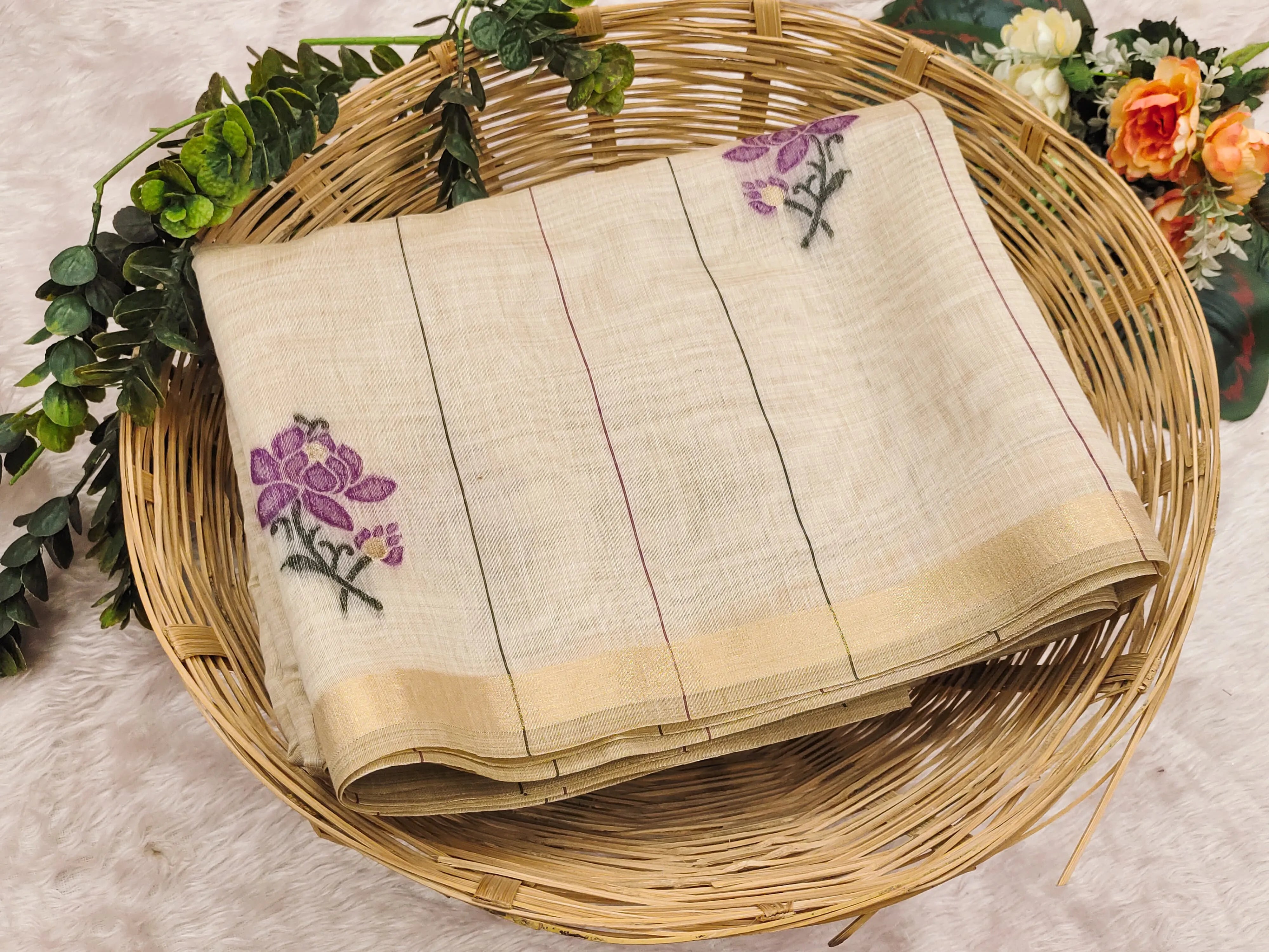 Soft Muga Cotton Saree with Resham Pallu