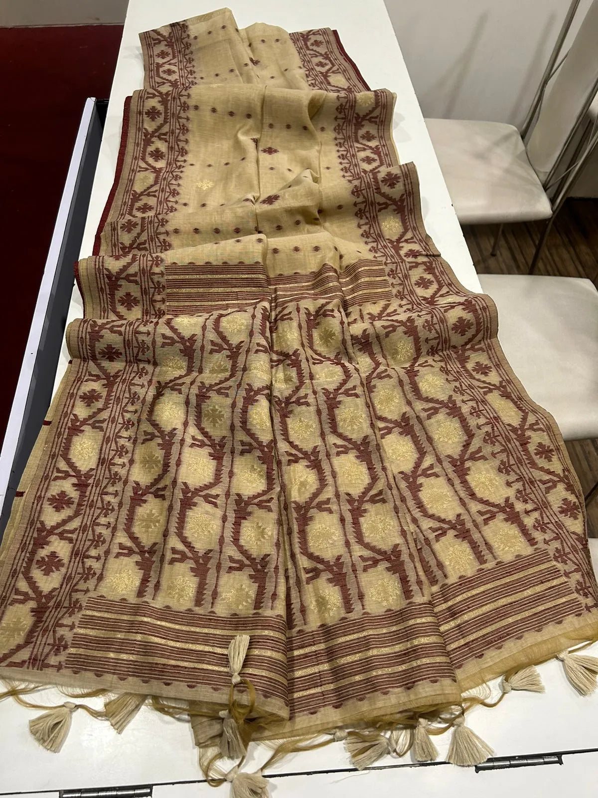 Soft Muga Cotton Jamdani Weave Saree
