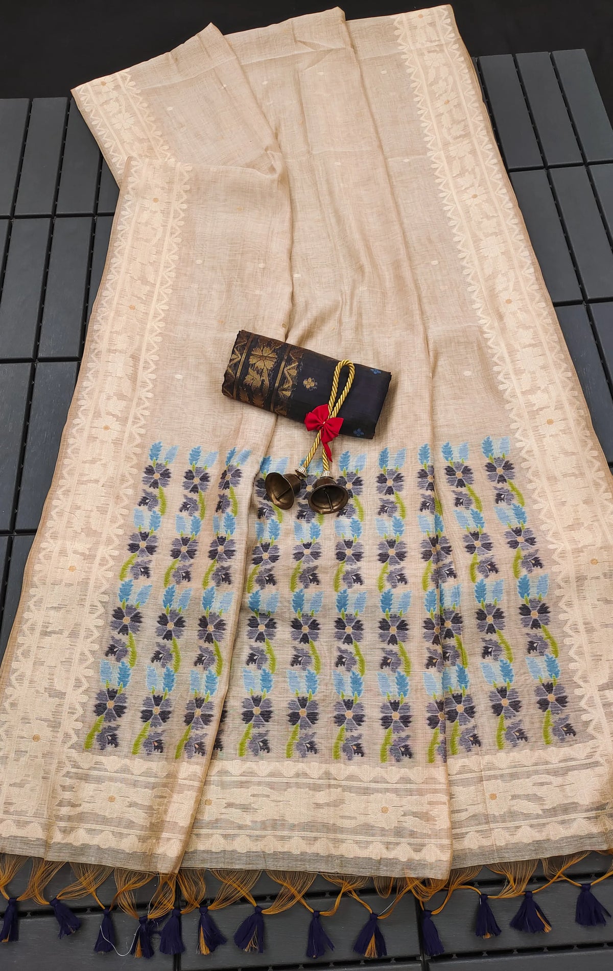 Designer Muga Cotton Jamdani Saree