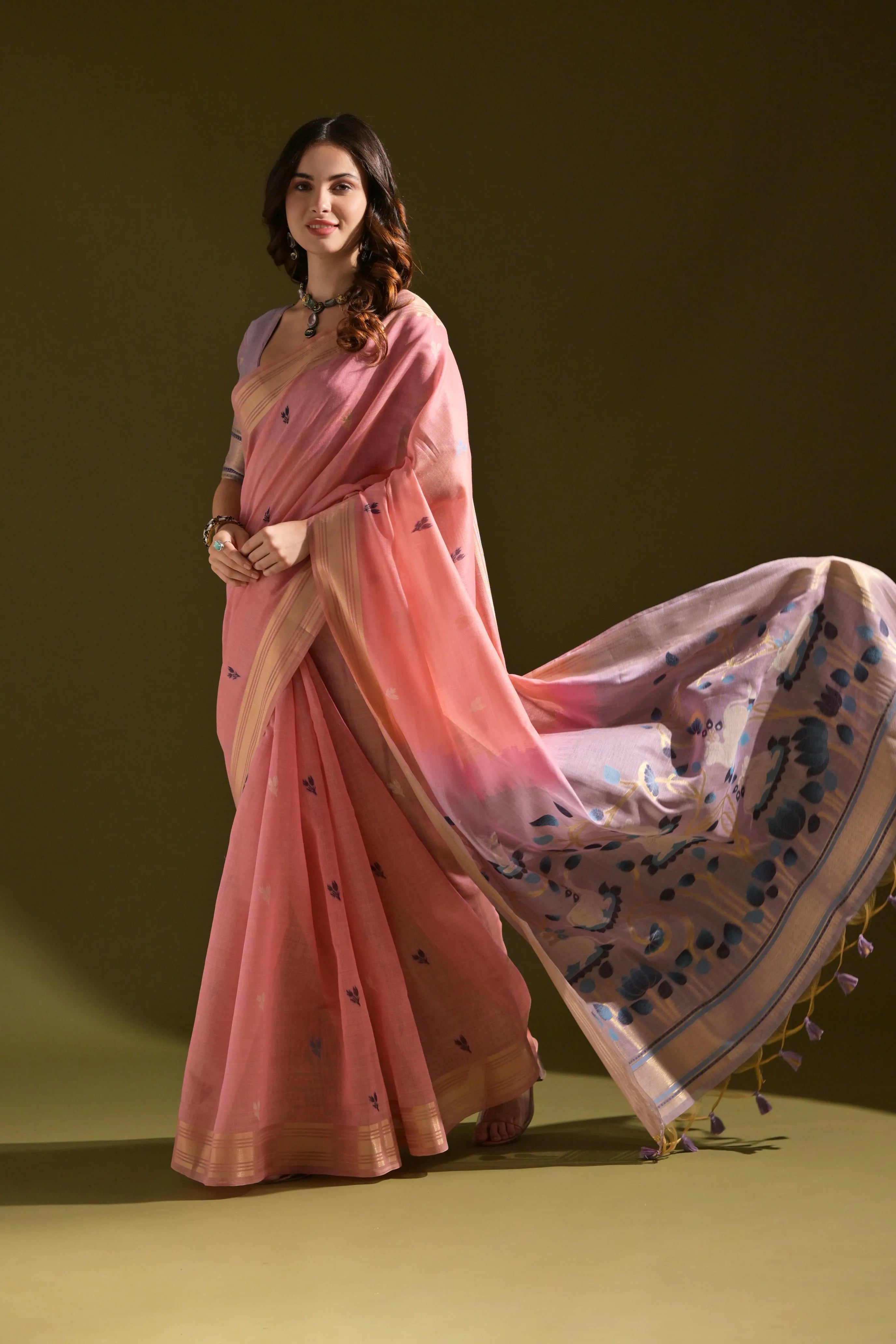 Traditional Pichwai Weave Muga Cotton Saree