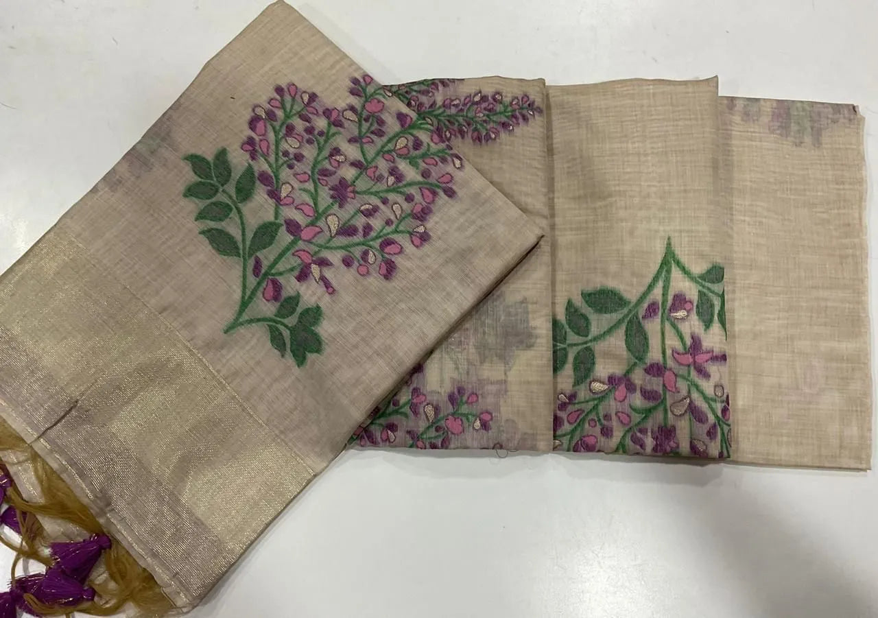 Floral Weave Muga Cotton Saree