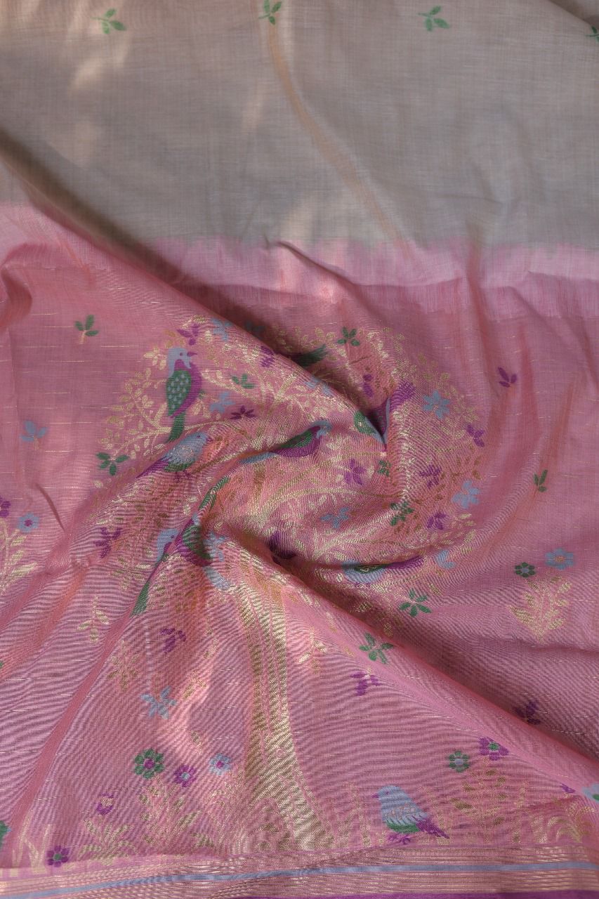 Premium Soft Muga Cotton Colorful Resham Weaving Saree (Product Code: AS-845)
