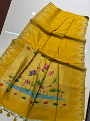 Soft Khadi Raw SIlk Lotus Pallu Paithani Saree