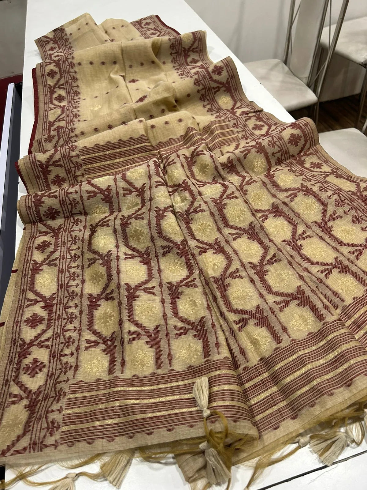 Soft Muga Cotton Jamdani Weave Saree