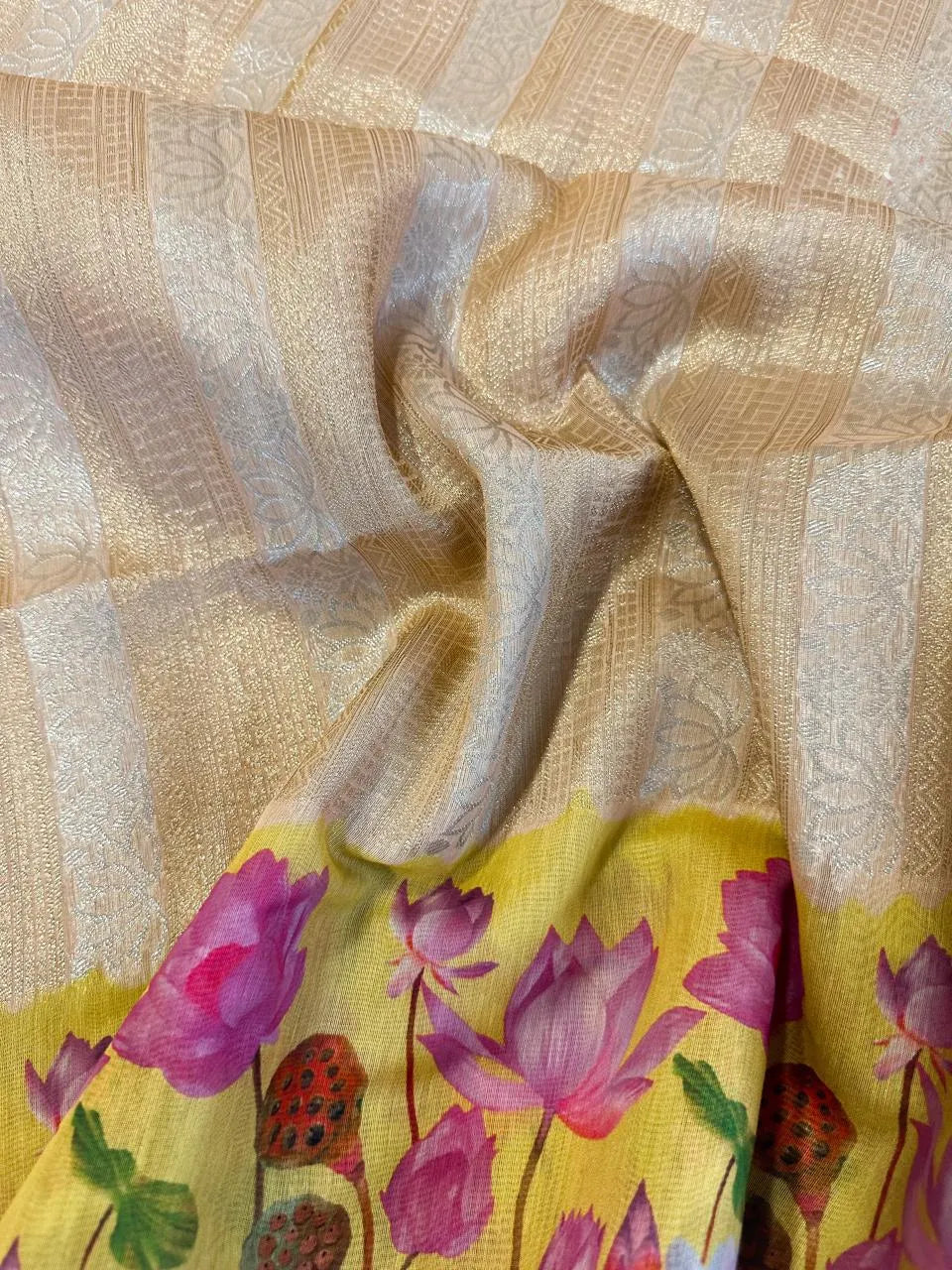 Soft Silk Lotus Pichwai Printed Saree
