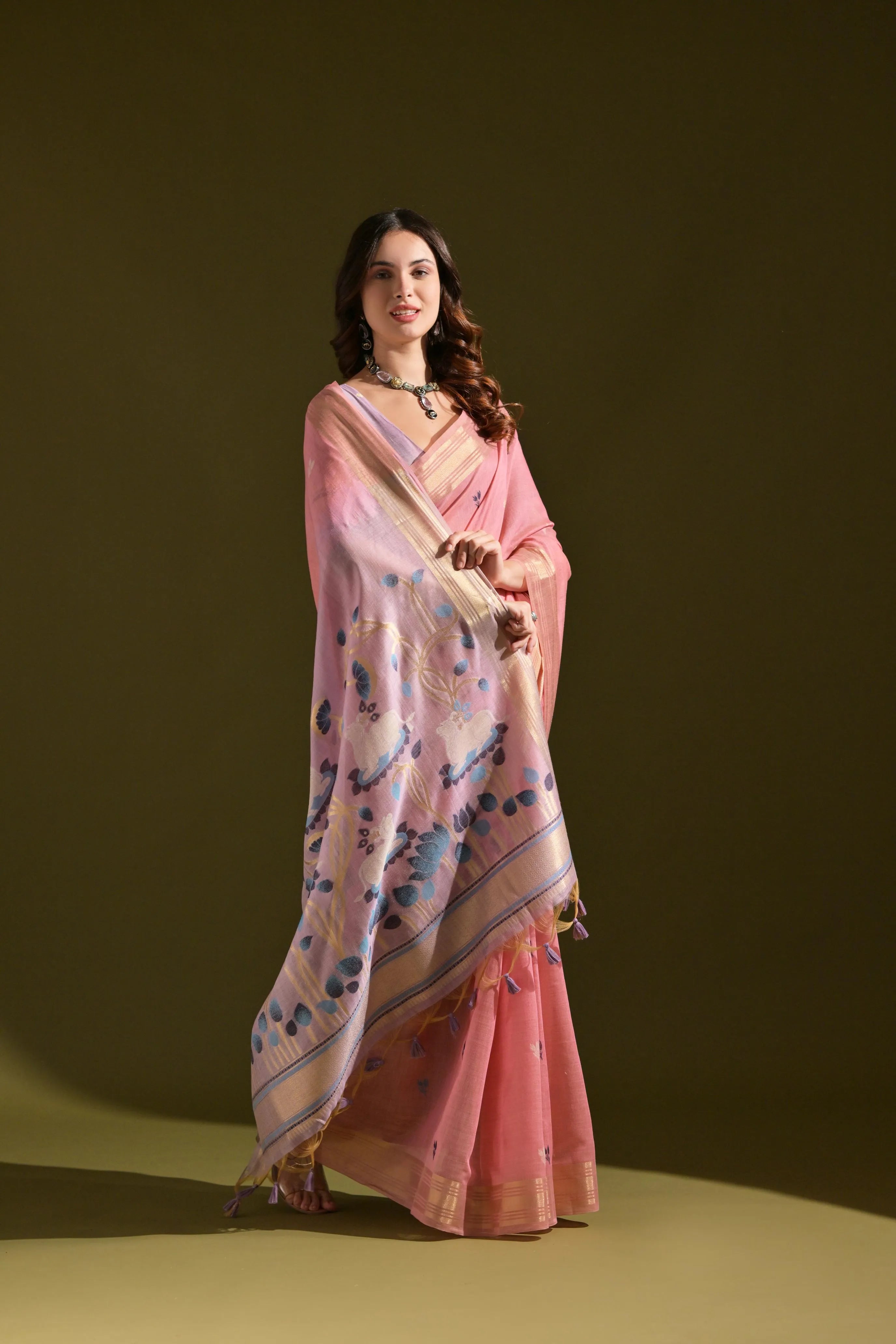 Traditional Pichwai Weave Muga Cotton Saree