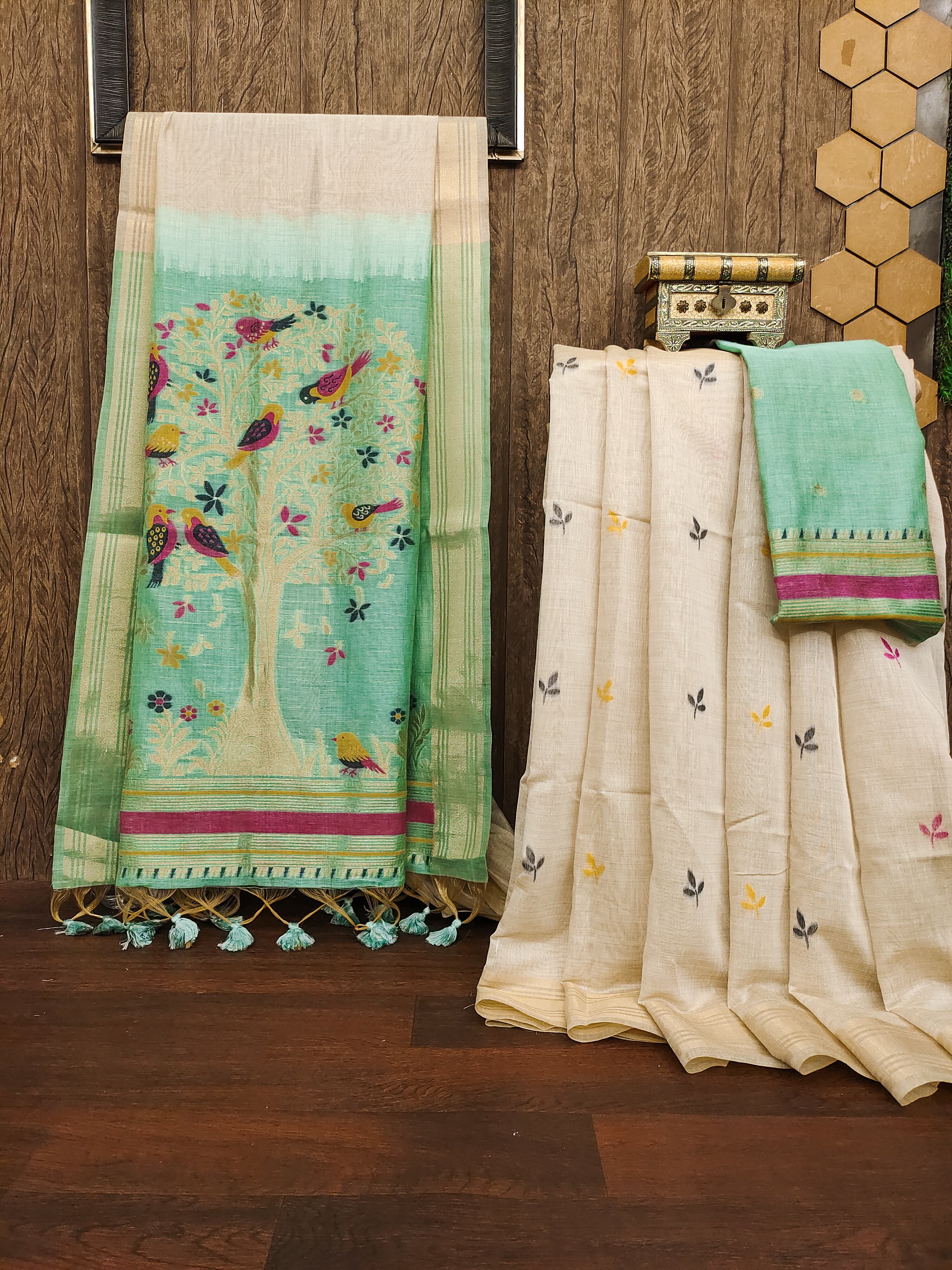 Premium Soft Muga Cotton Colorful Resham Weaving Saree (Product Code: AS-845)