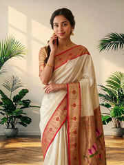 Soft Kanchipuram Tissue Silk Lotus Paithani Saree