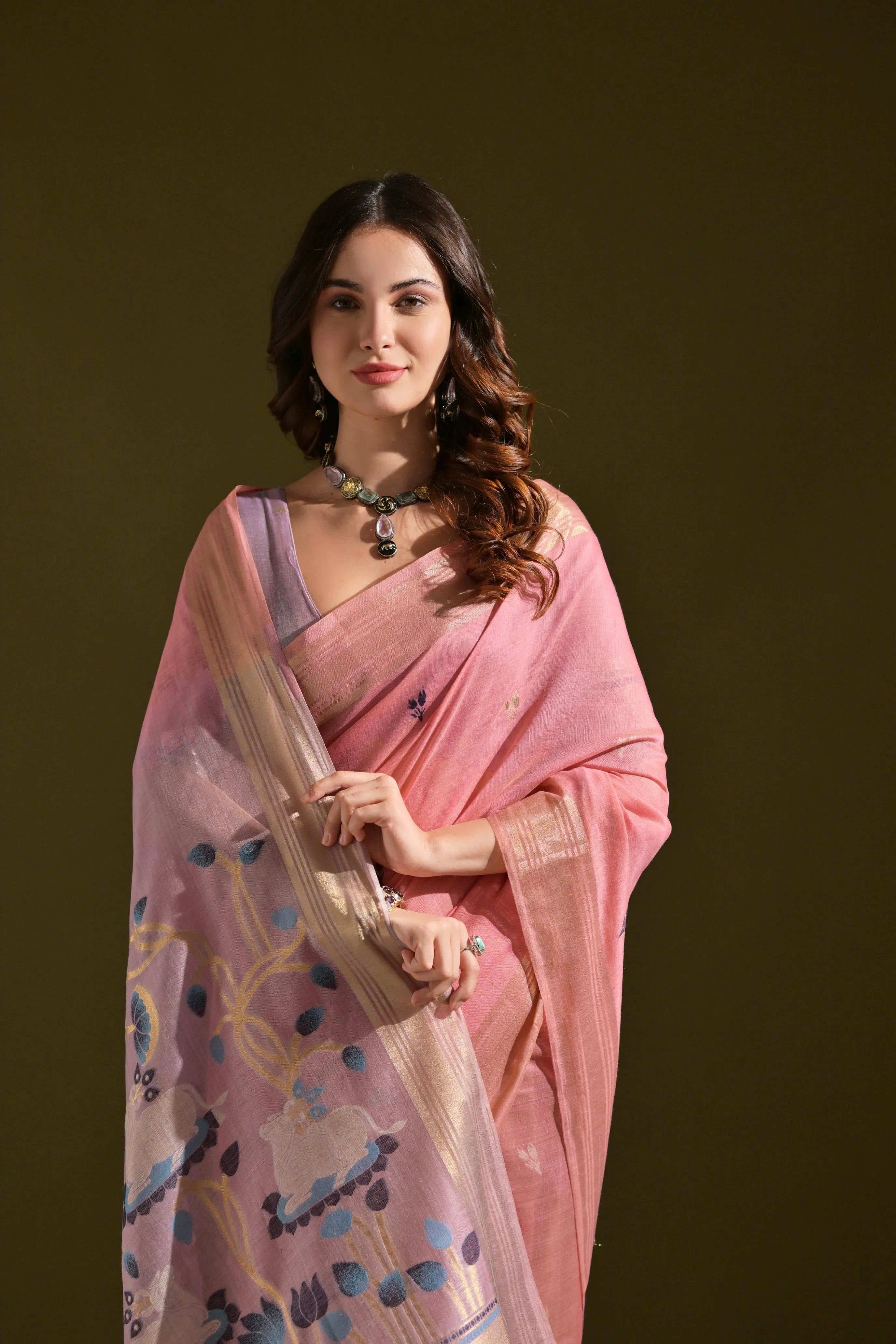 Traditional Pichwai Weave Muga Cotton Saree