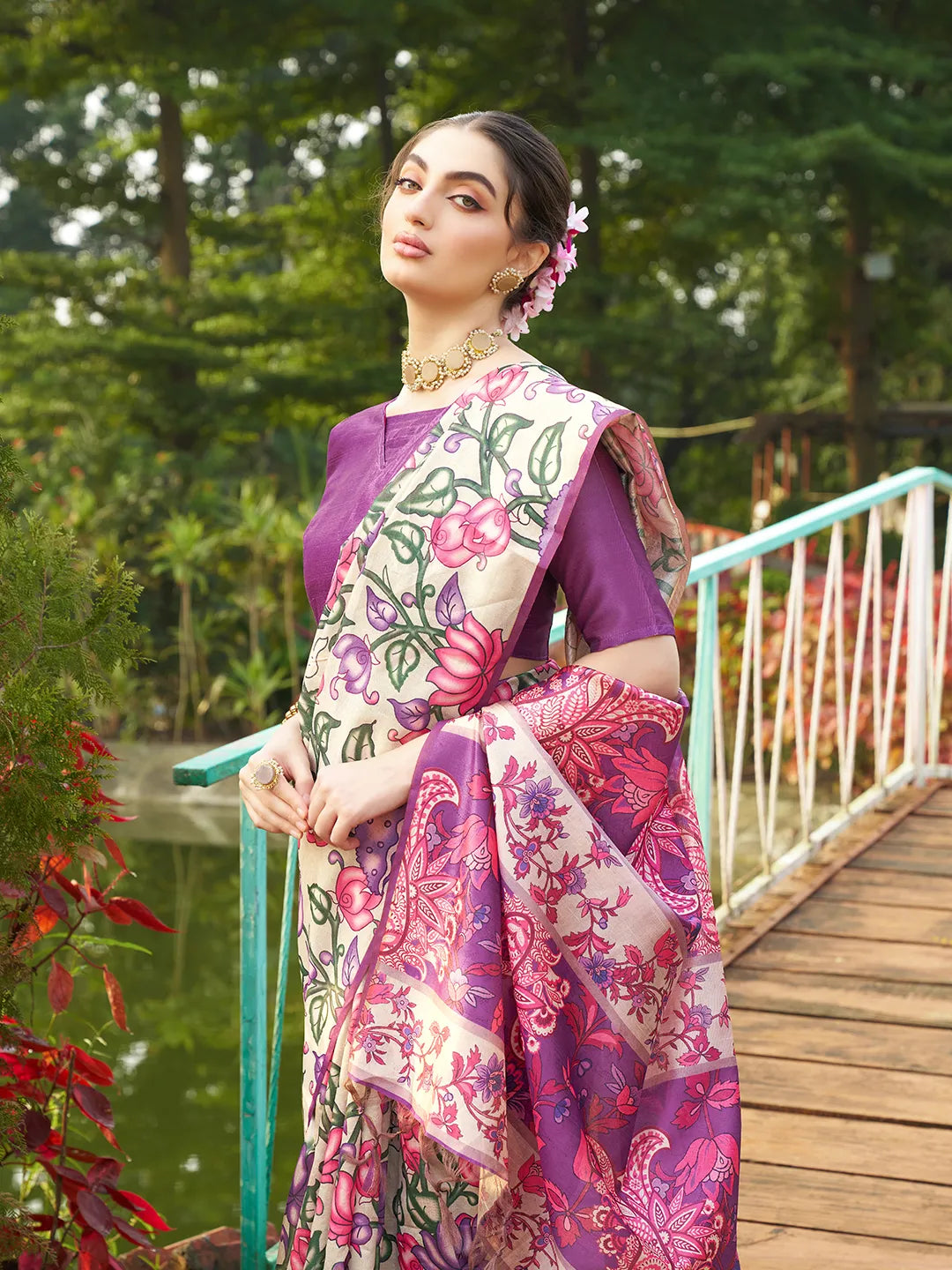 Soft Tussar Silk Kalamkari Printed Saree