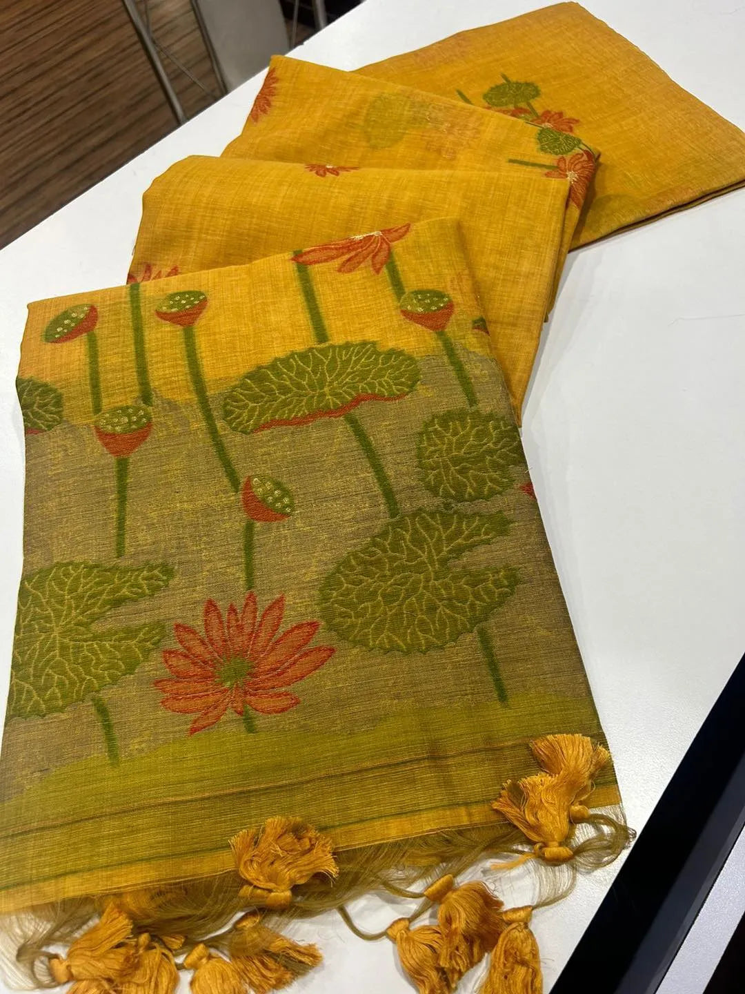 Premium Soft Pichwai Pallu Muga Cotton Saree