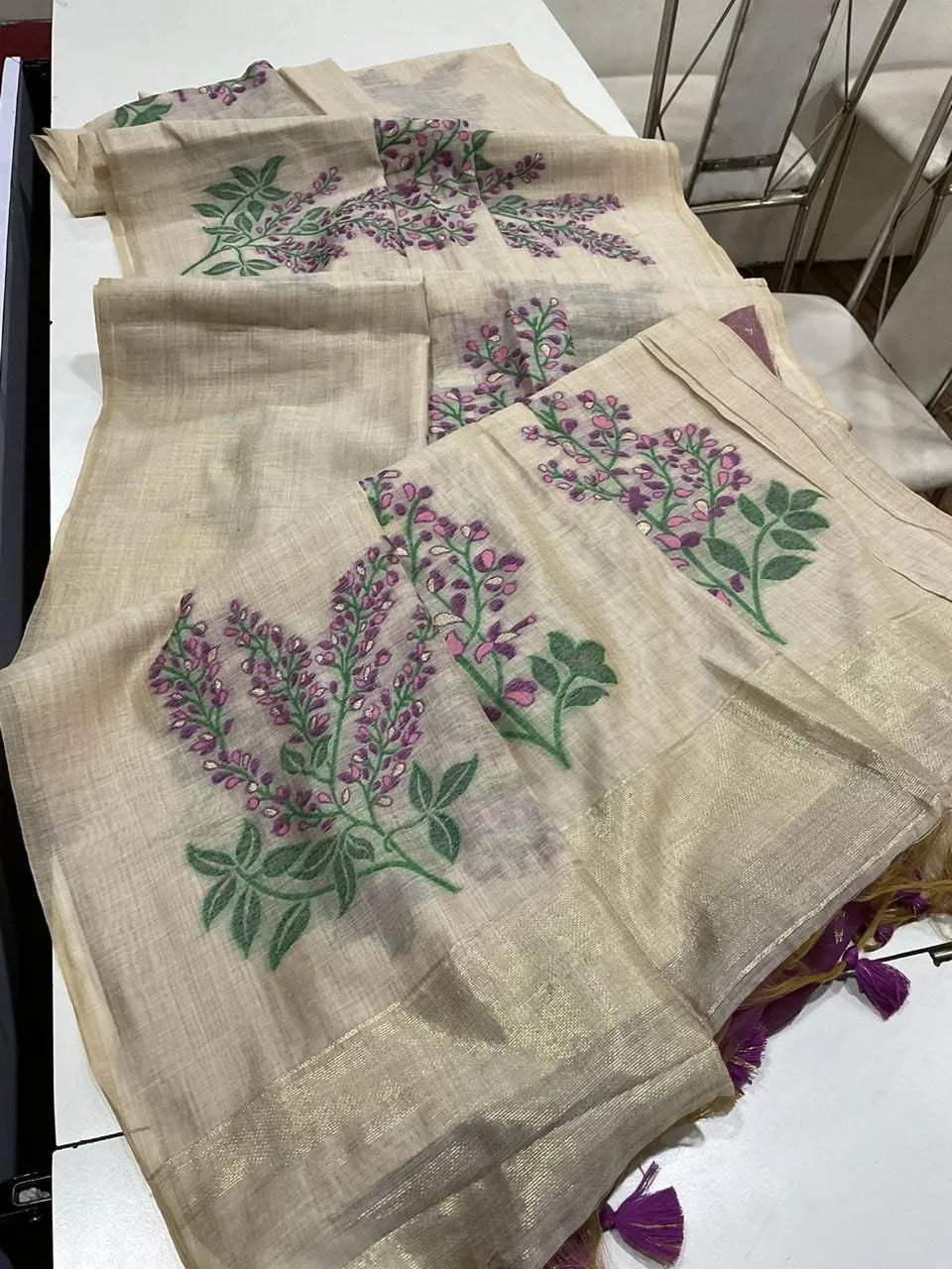 Floral Weave Muga Cotton Saree