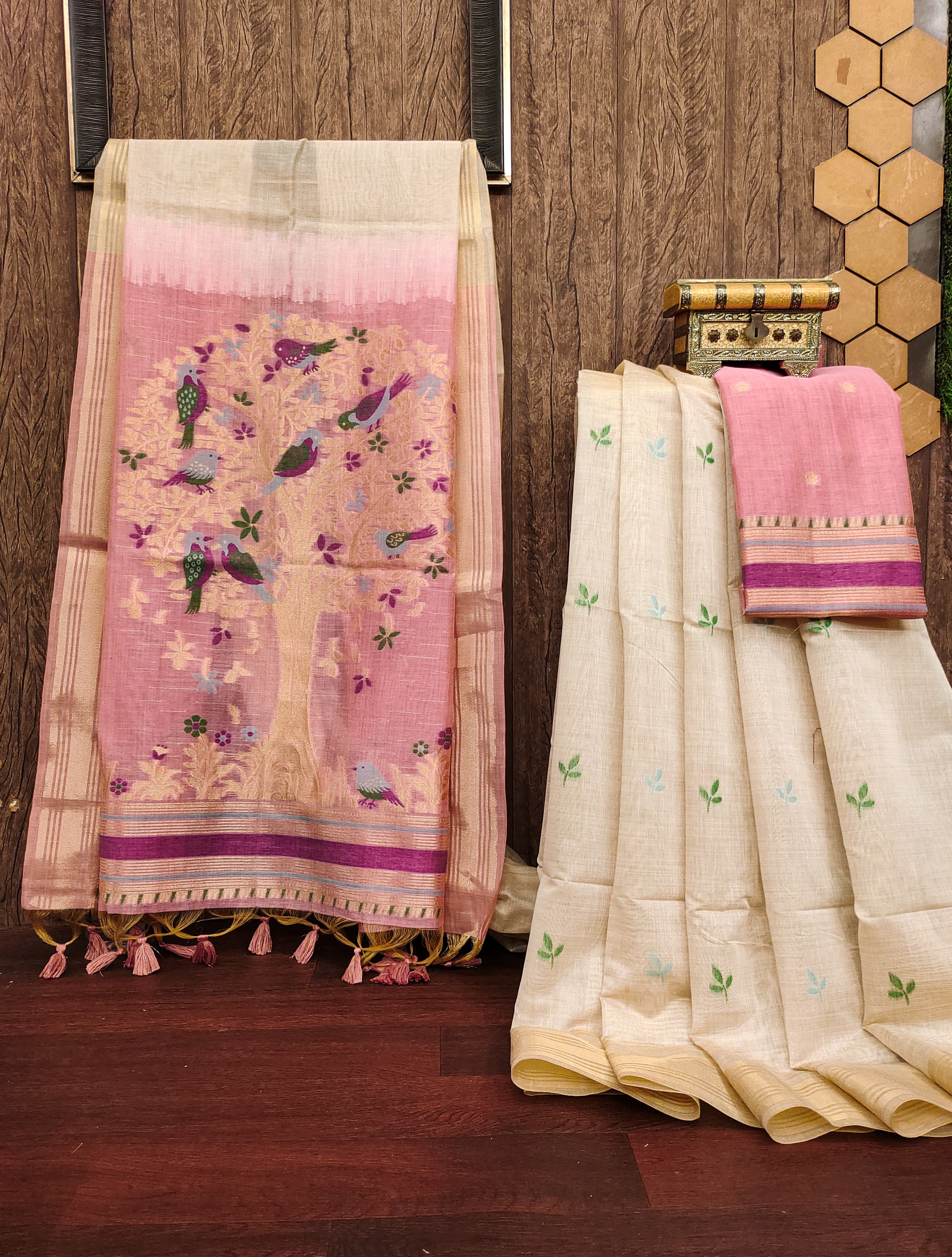 Premium Soft Muga Cotton Colorful Resham Weaving Saree (Product Code: AS-845)