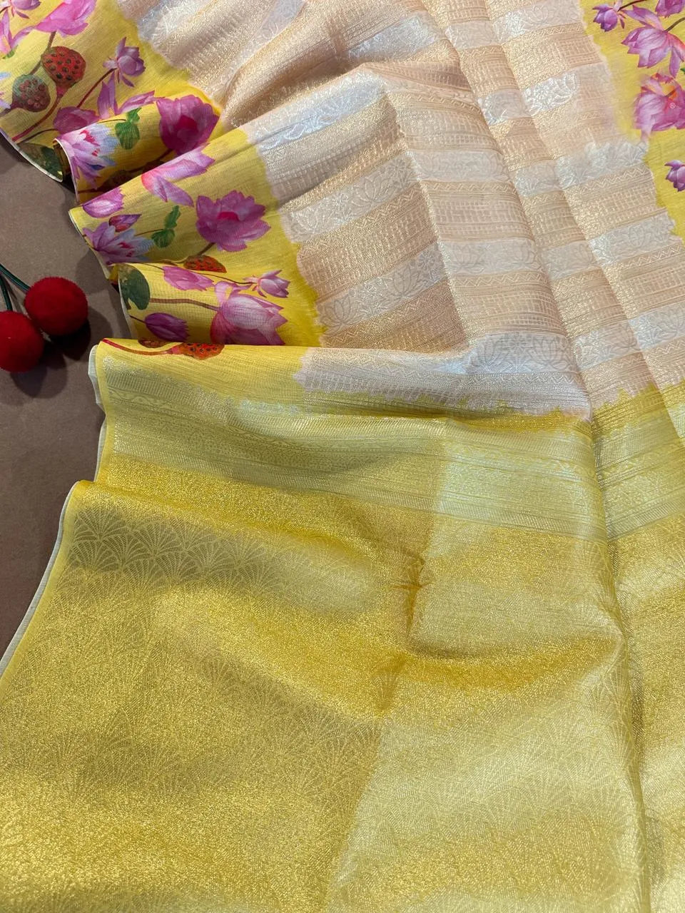 Soft Silk Lotus Pichwai Printed Saree