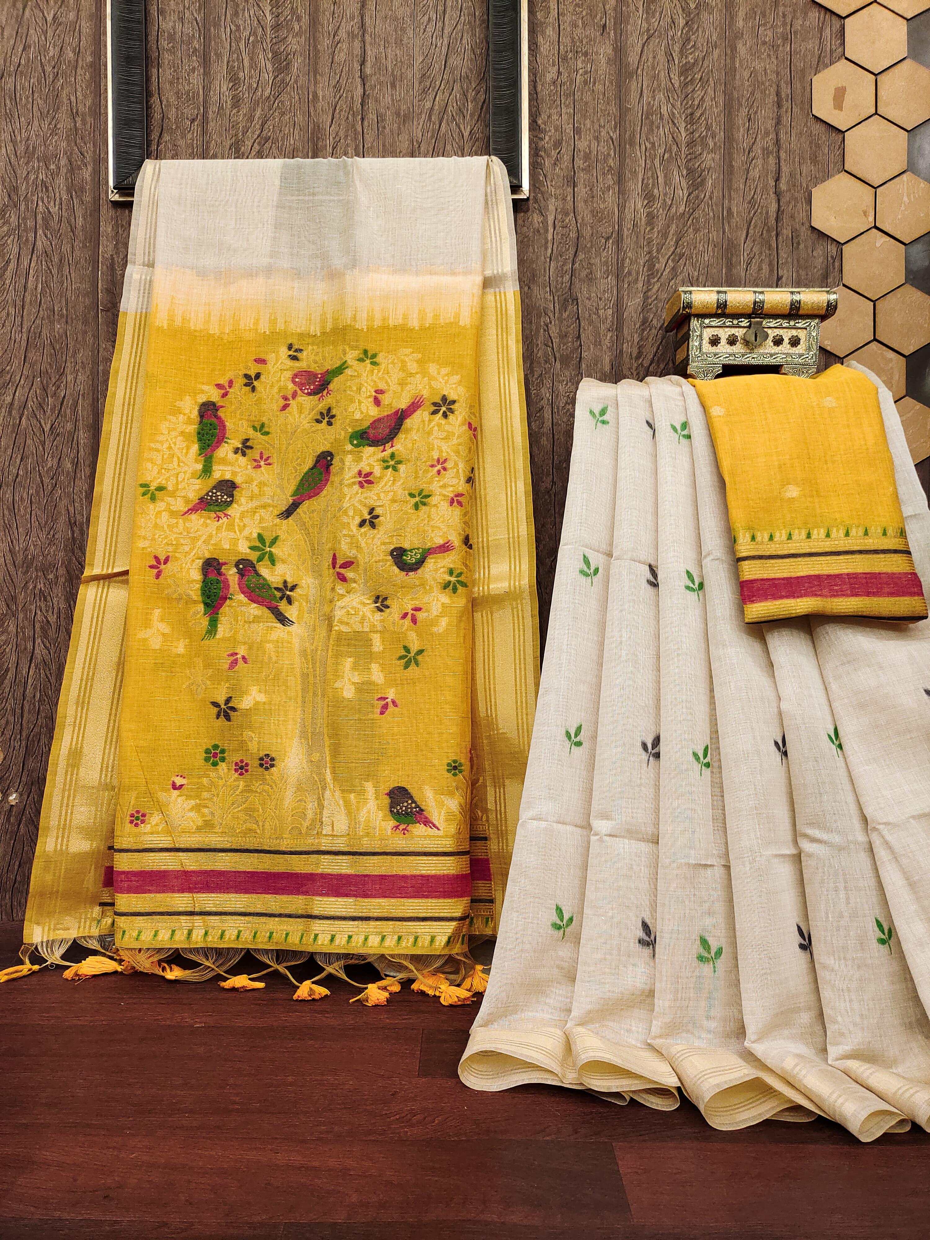Premium Soft Muga Cotton Colorful Resham Weaving Saree (Product Code: AS-845)