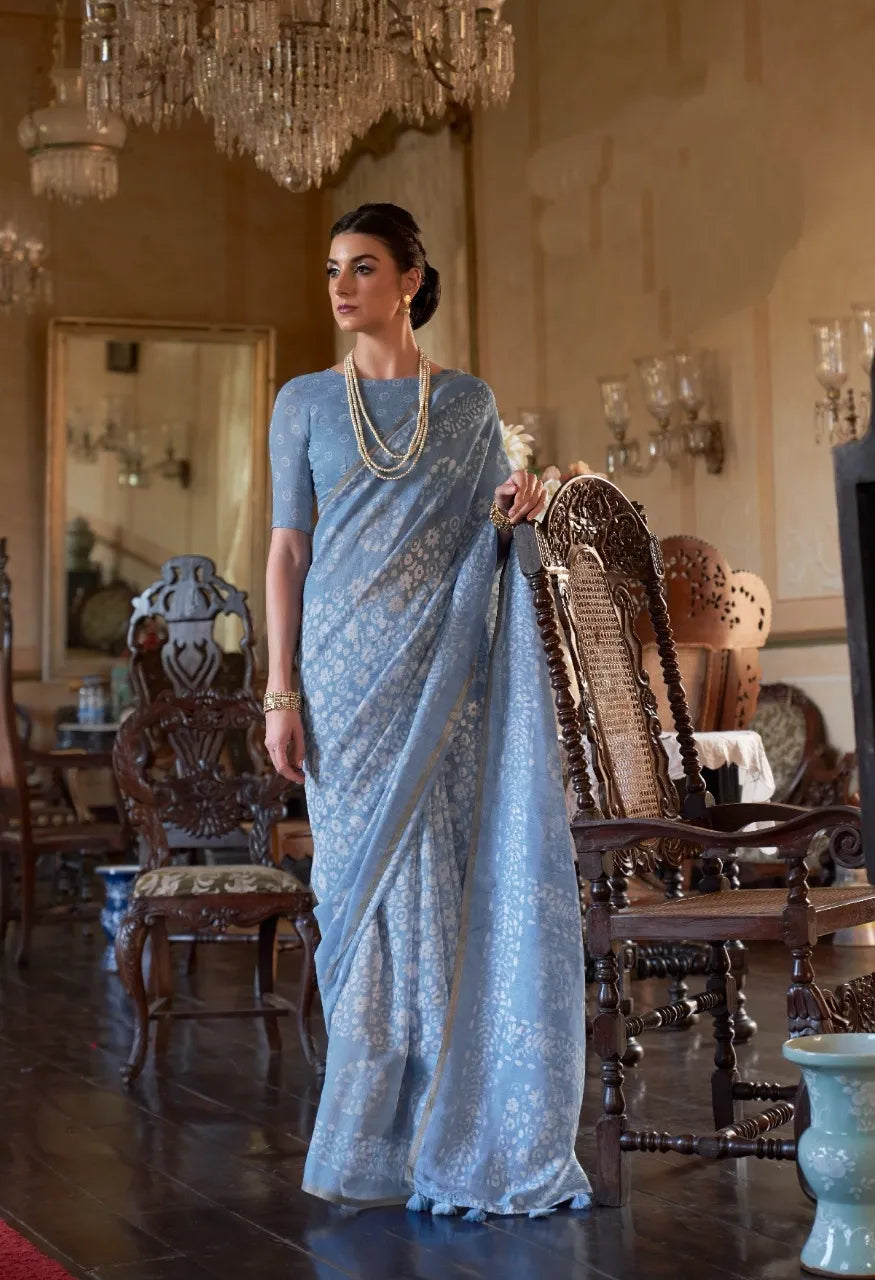 Soft Mul Cotton Batik Print Tiny Border Saree
