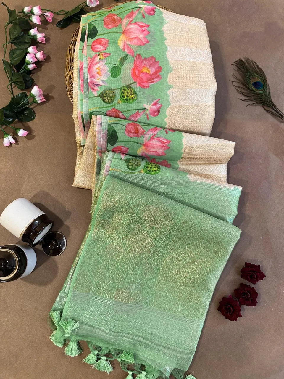 Soft Silk Lotus Pichwai Printed Saree