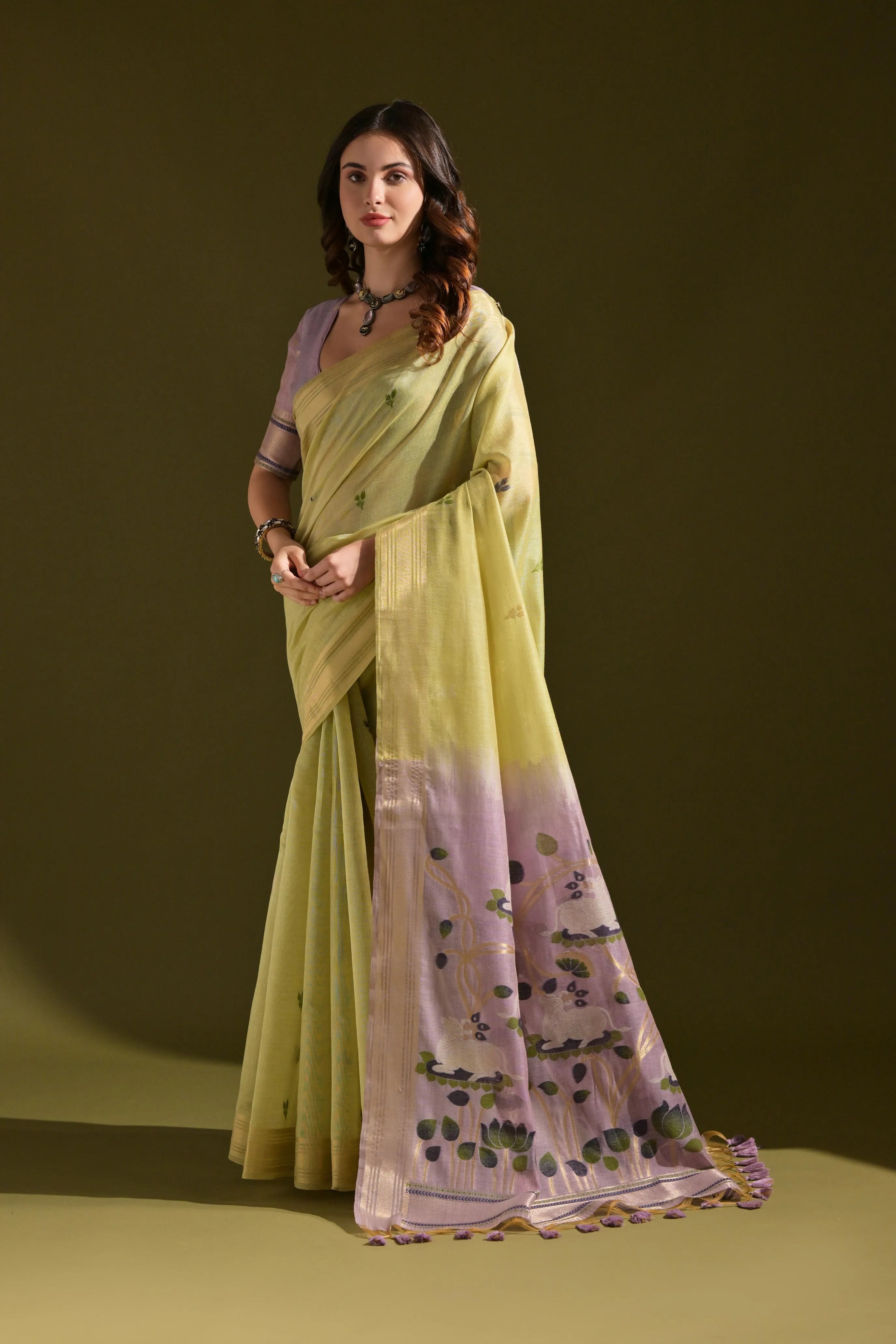 Traditional Pichwai Weave Muga Cotton Saree