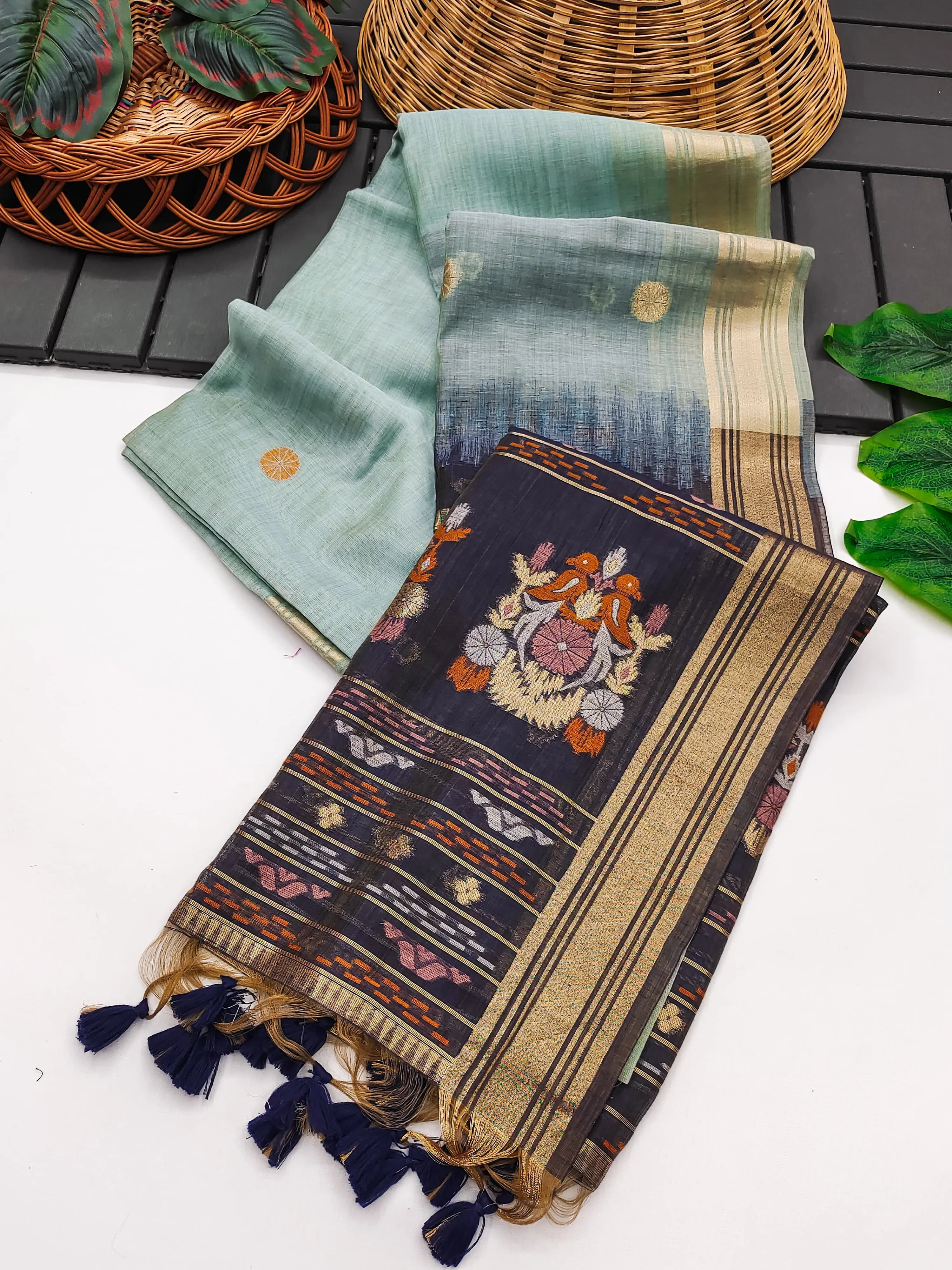 Designer Muga Cotton Saree with Parrot Motifs