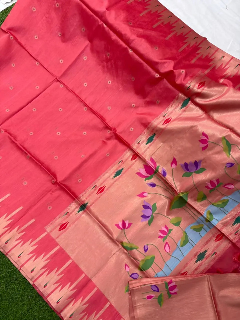 Soft Khadi Raw SIlk Lotus Pallu Paithani Saree