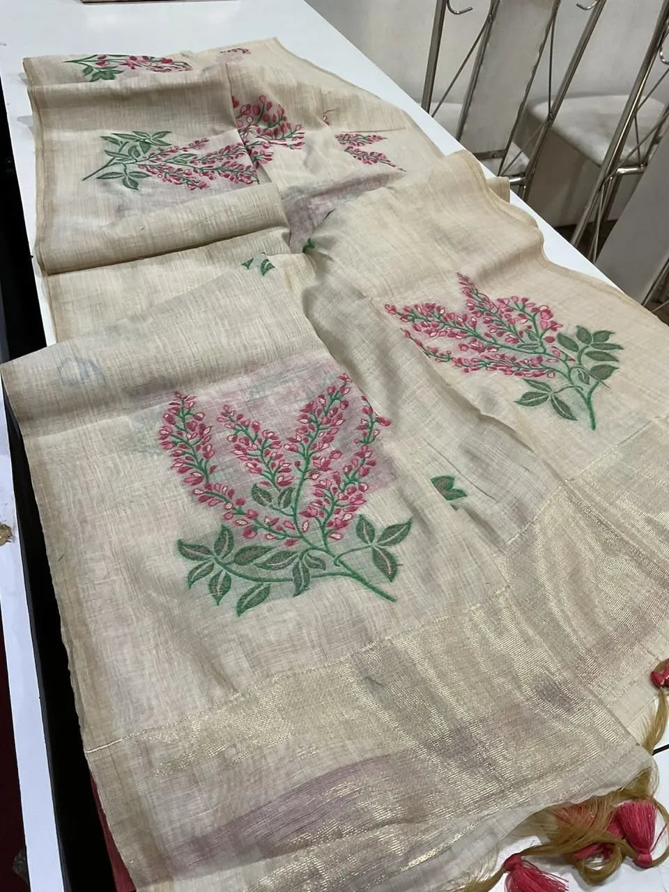 Floral Weave Muga Cotton Saree