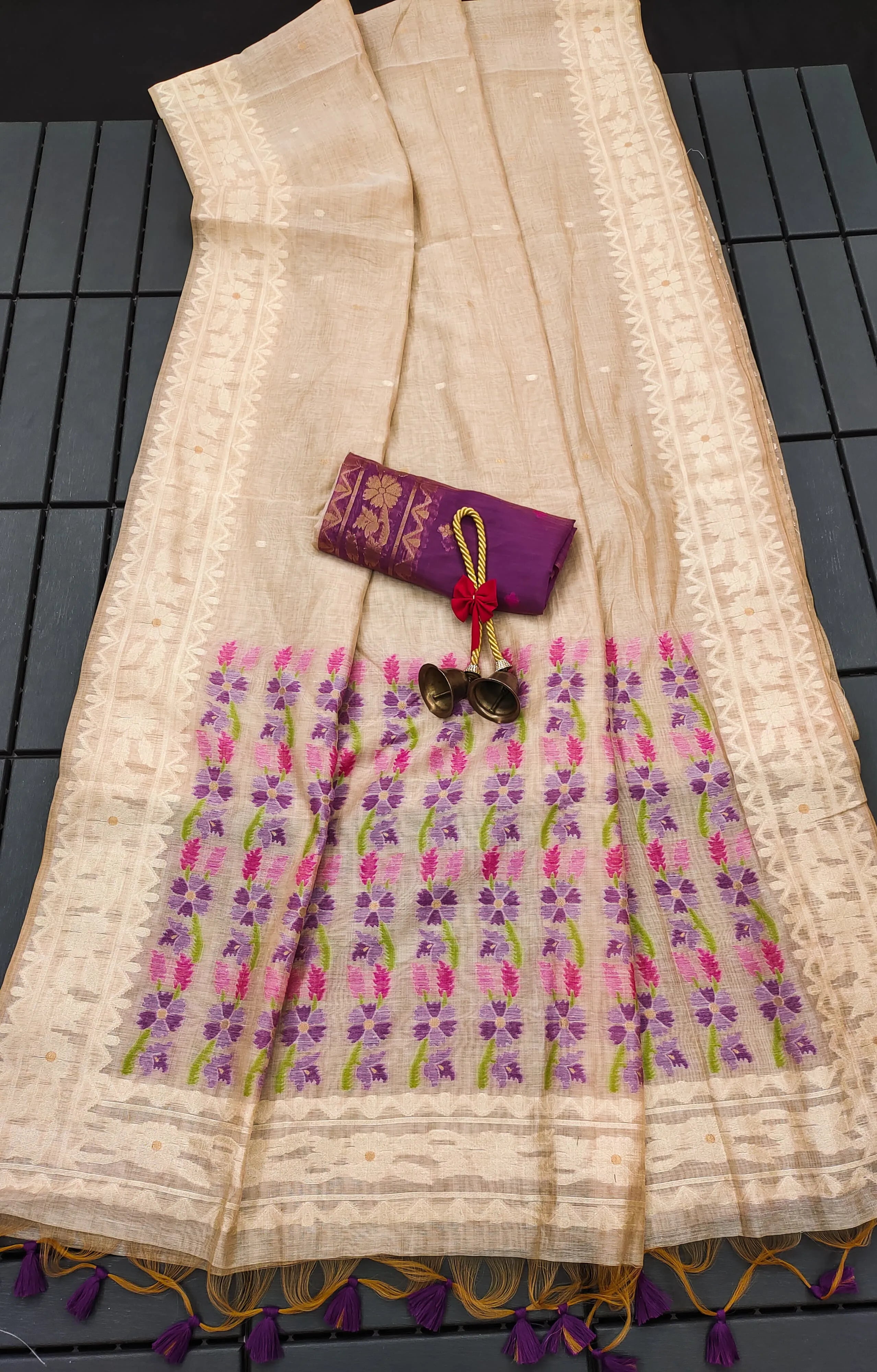 Designer Muga Cotton Jamdani Saree