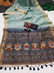 Designer Muga Cotton Saree with Parrot Motifs