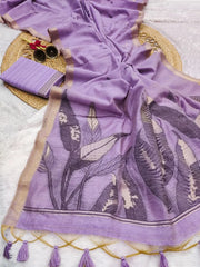 Ghicha Cotton Resham Leaf Weaving Saree