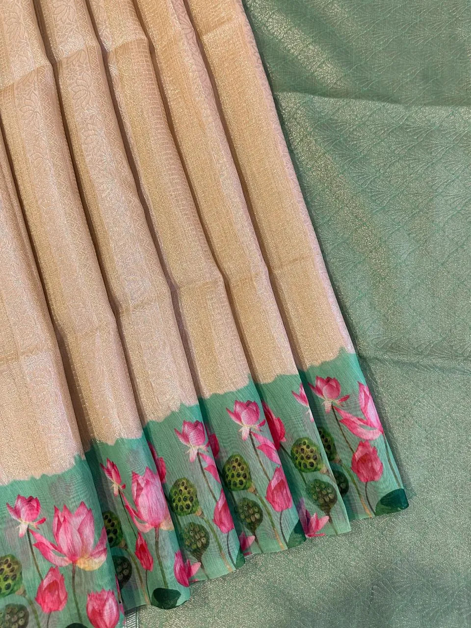 Soft Silk Lotus Pichwai Printed Saree