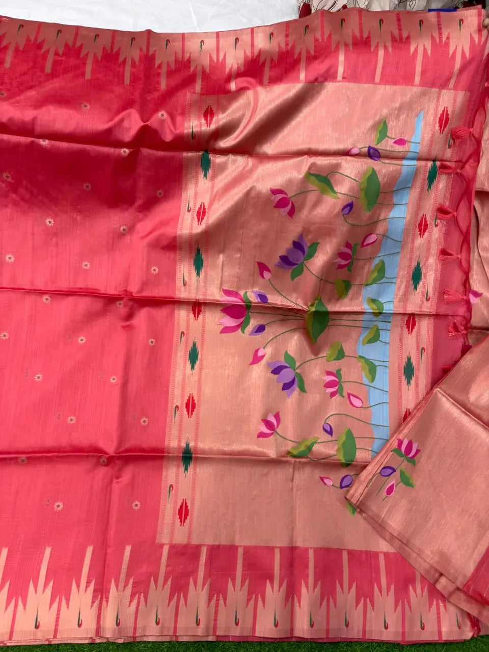 Soft Khadi Raw SIlk Lotus Pallu Paithani Saree