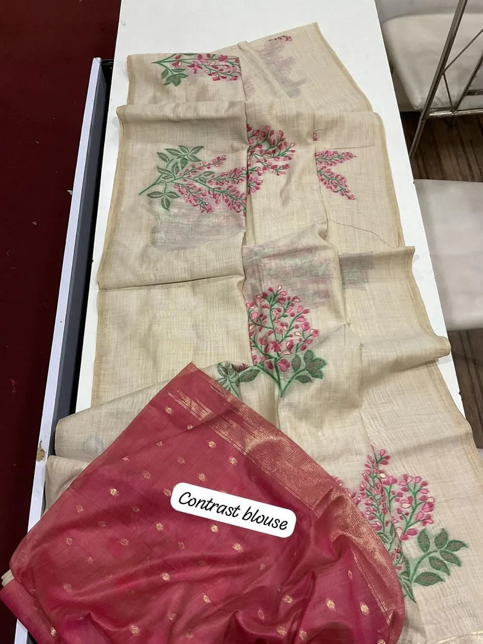 Floral Weave Muga Cotton Saree