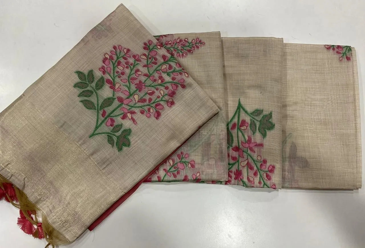 Floral Weave Muga Cotton Saree