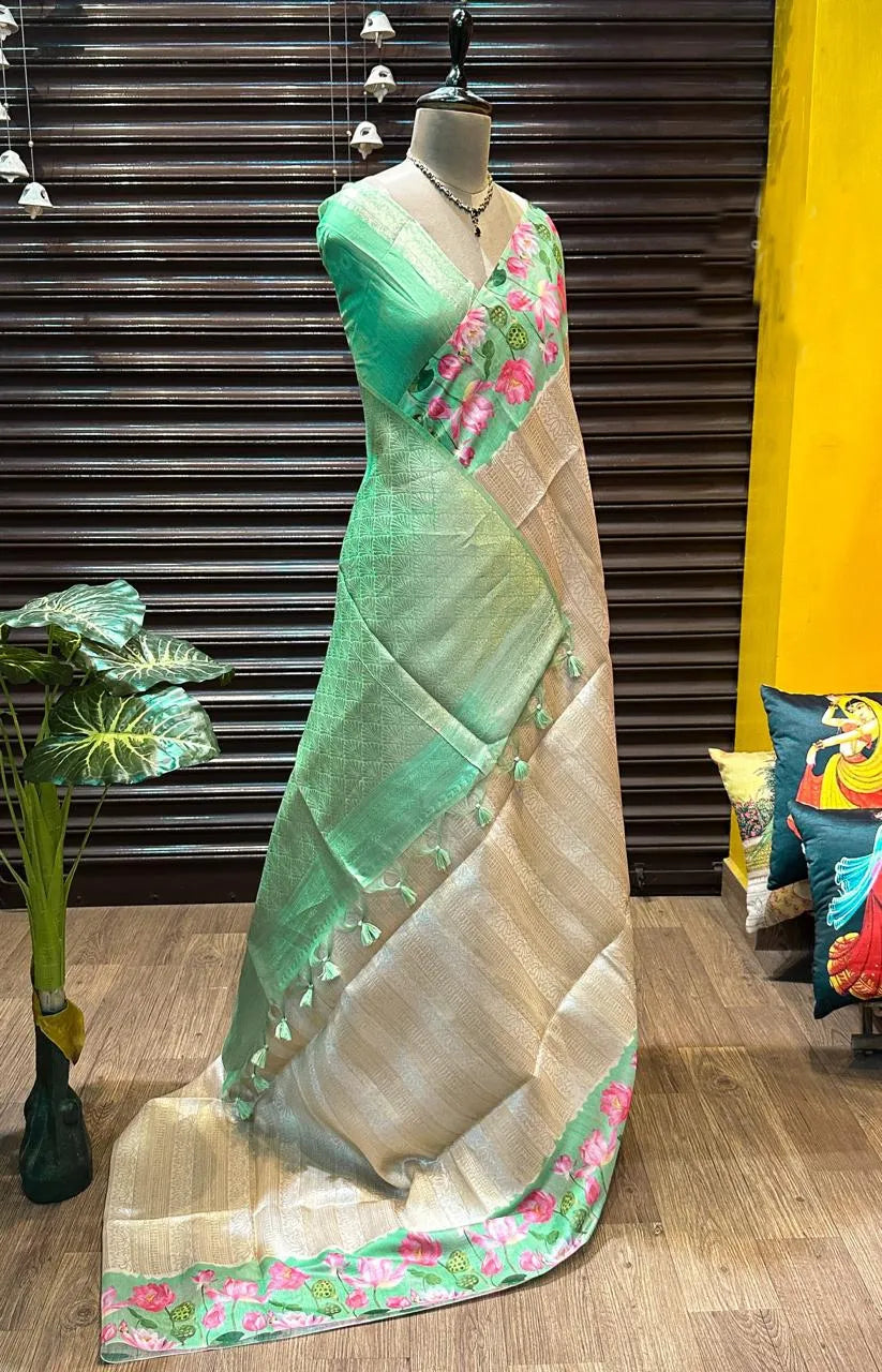 Soft Silk Lotus Pichwai Printed Saree