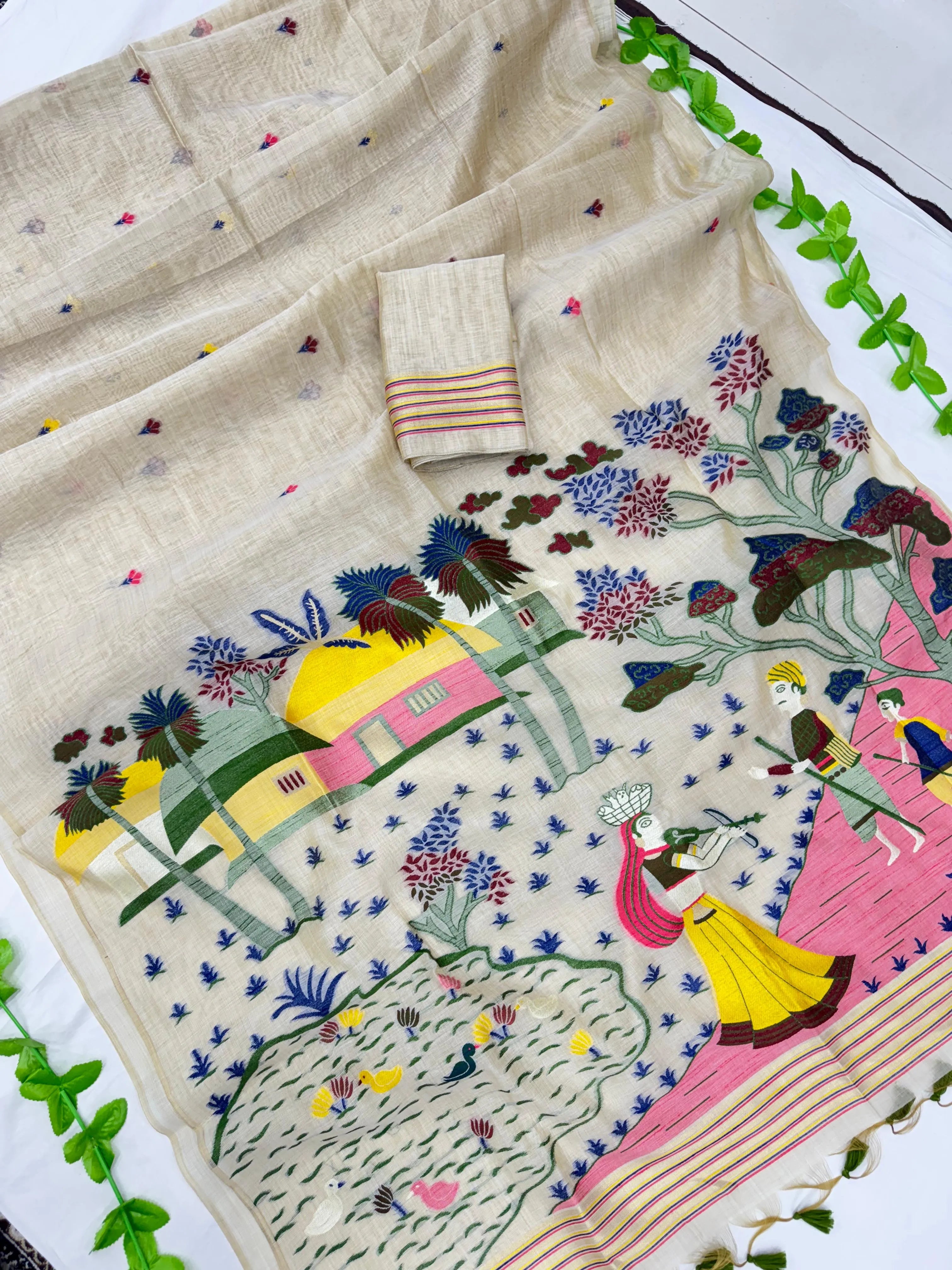 Premium Soft Muga Cotton Jamdani Saree