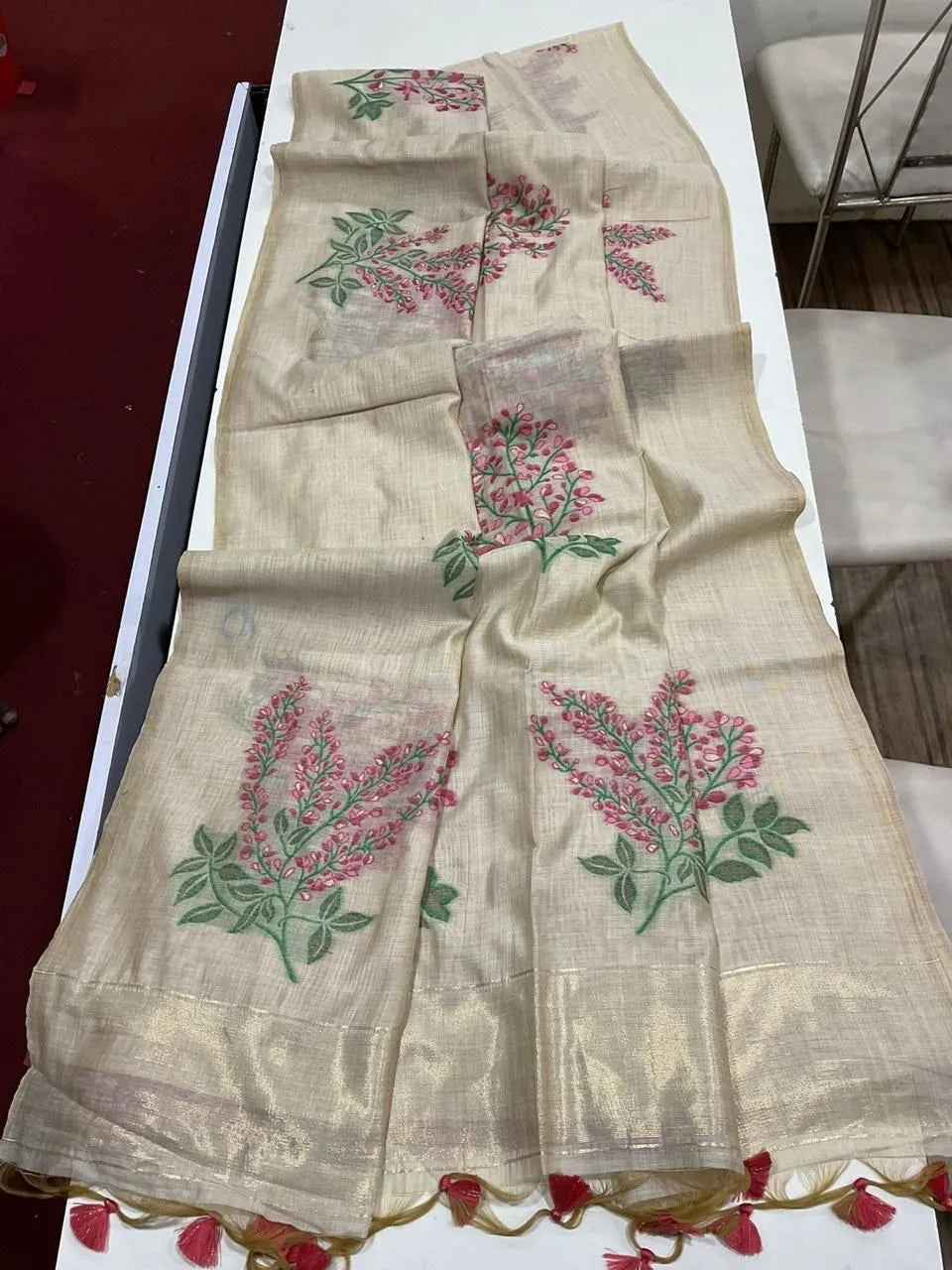 Floral Weave Muga Cotton Saree