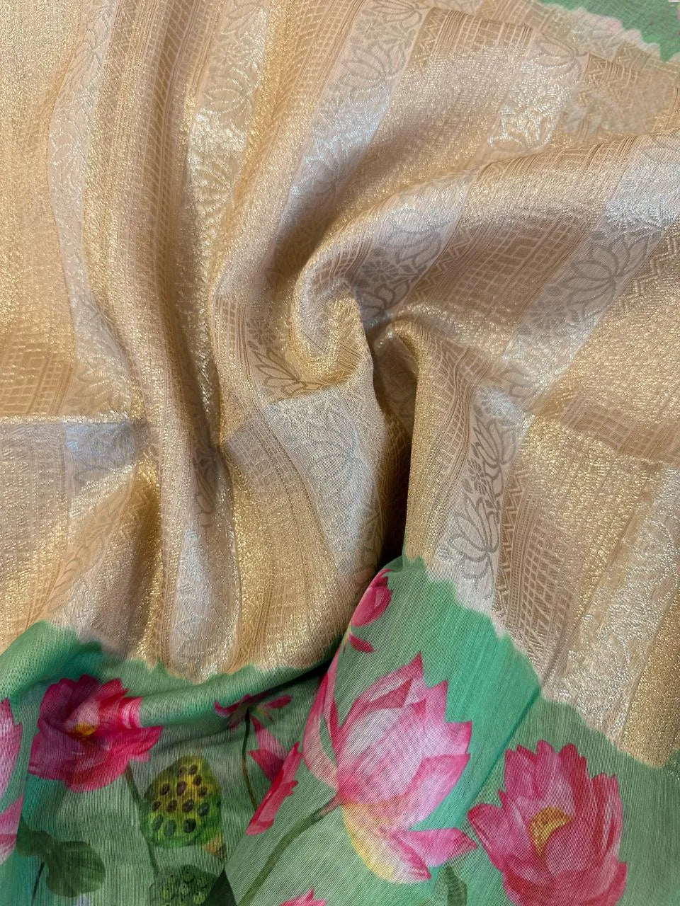 Soft Silk Lotus Pichwai Printed Saree