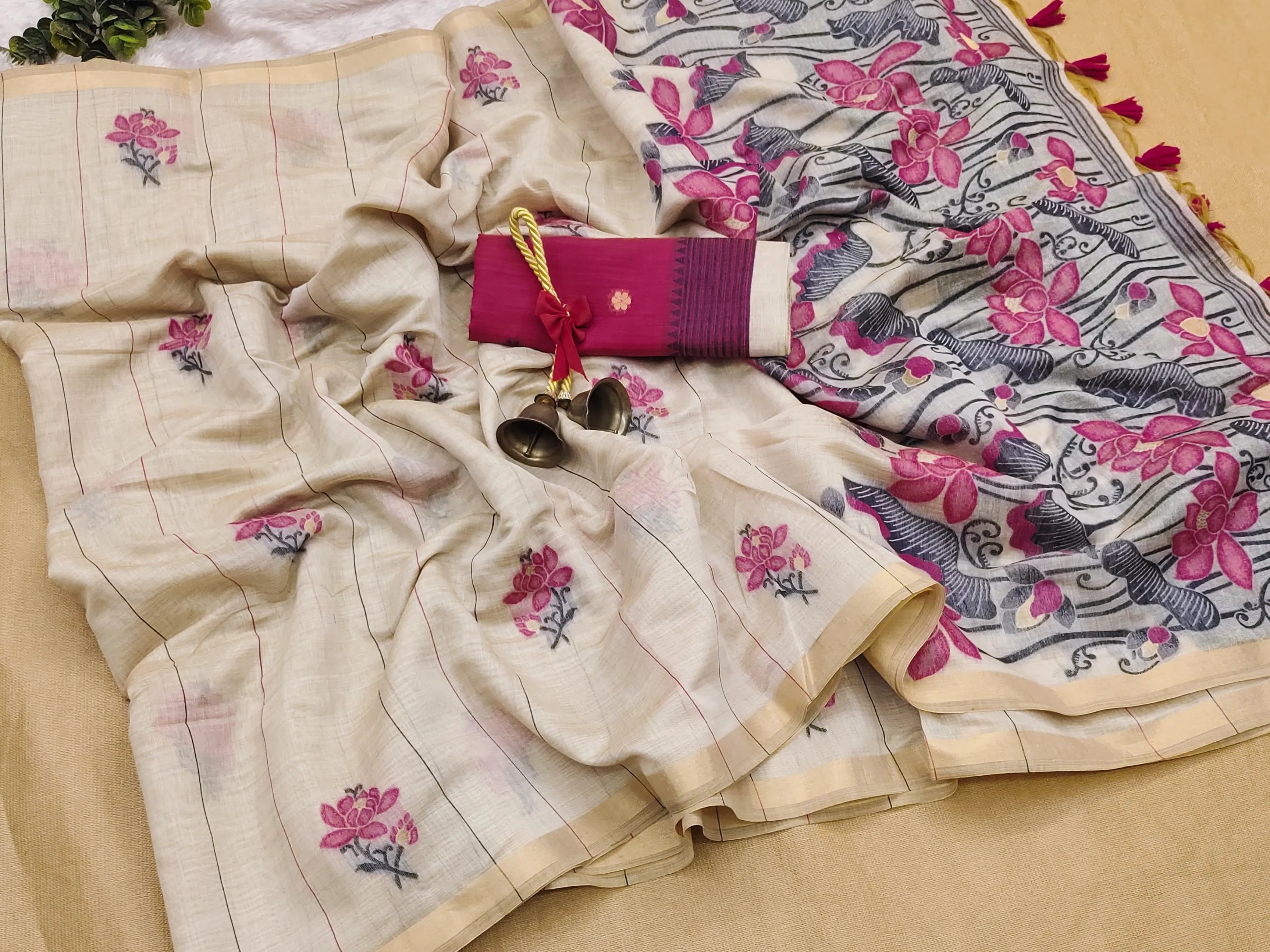 Soft Muga Cotton Saree with Resham Pallu