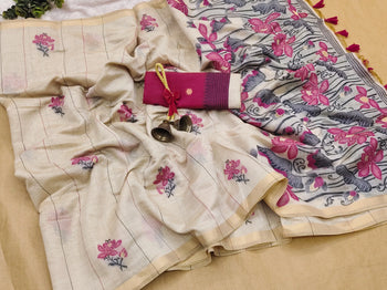 Soft Muga Cotton Saree with Resham Pallu