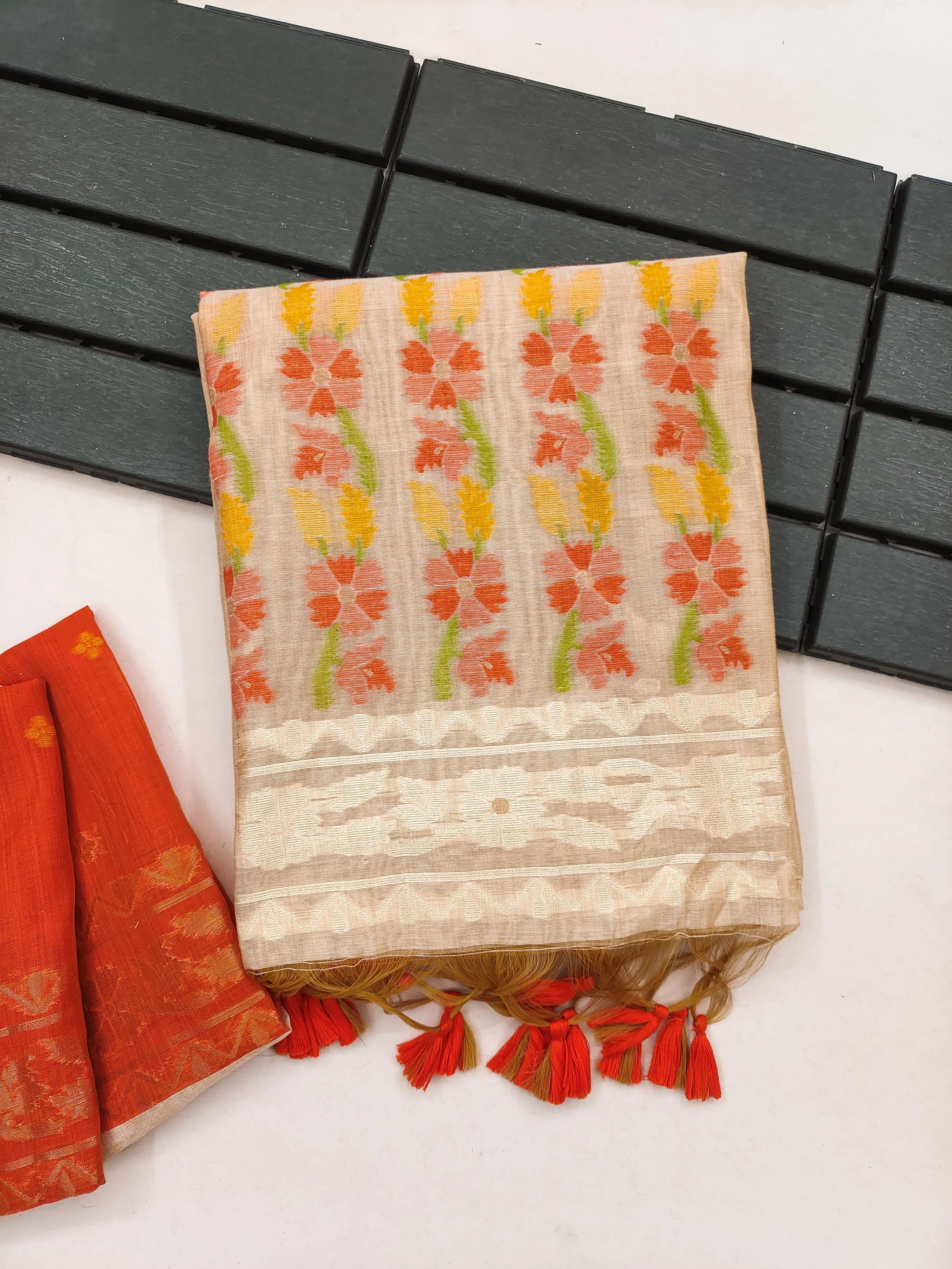 Designer Muga Cotton Jamdani Saree