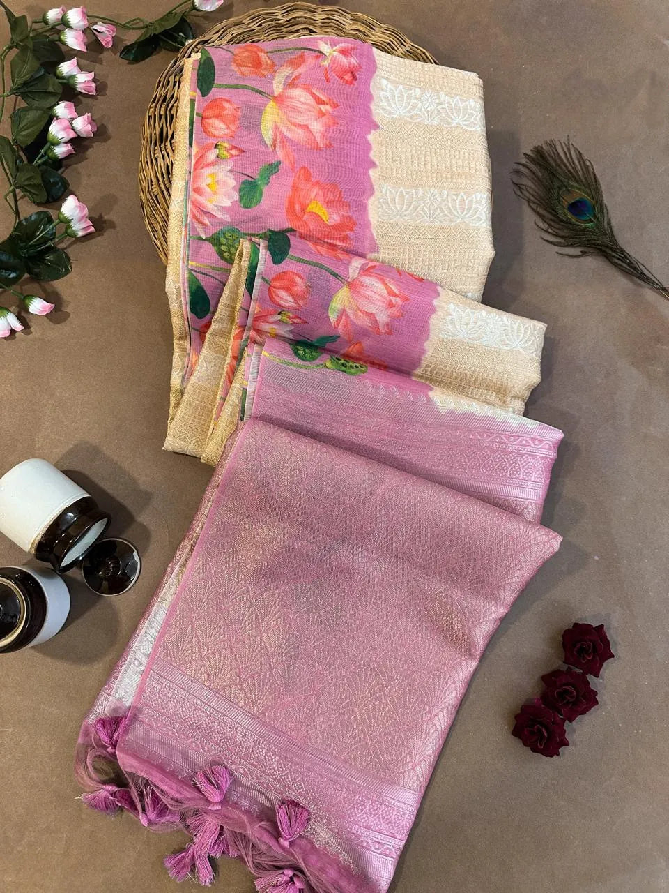 Soft Silk Lotus Pichwai Printed Saree