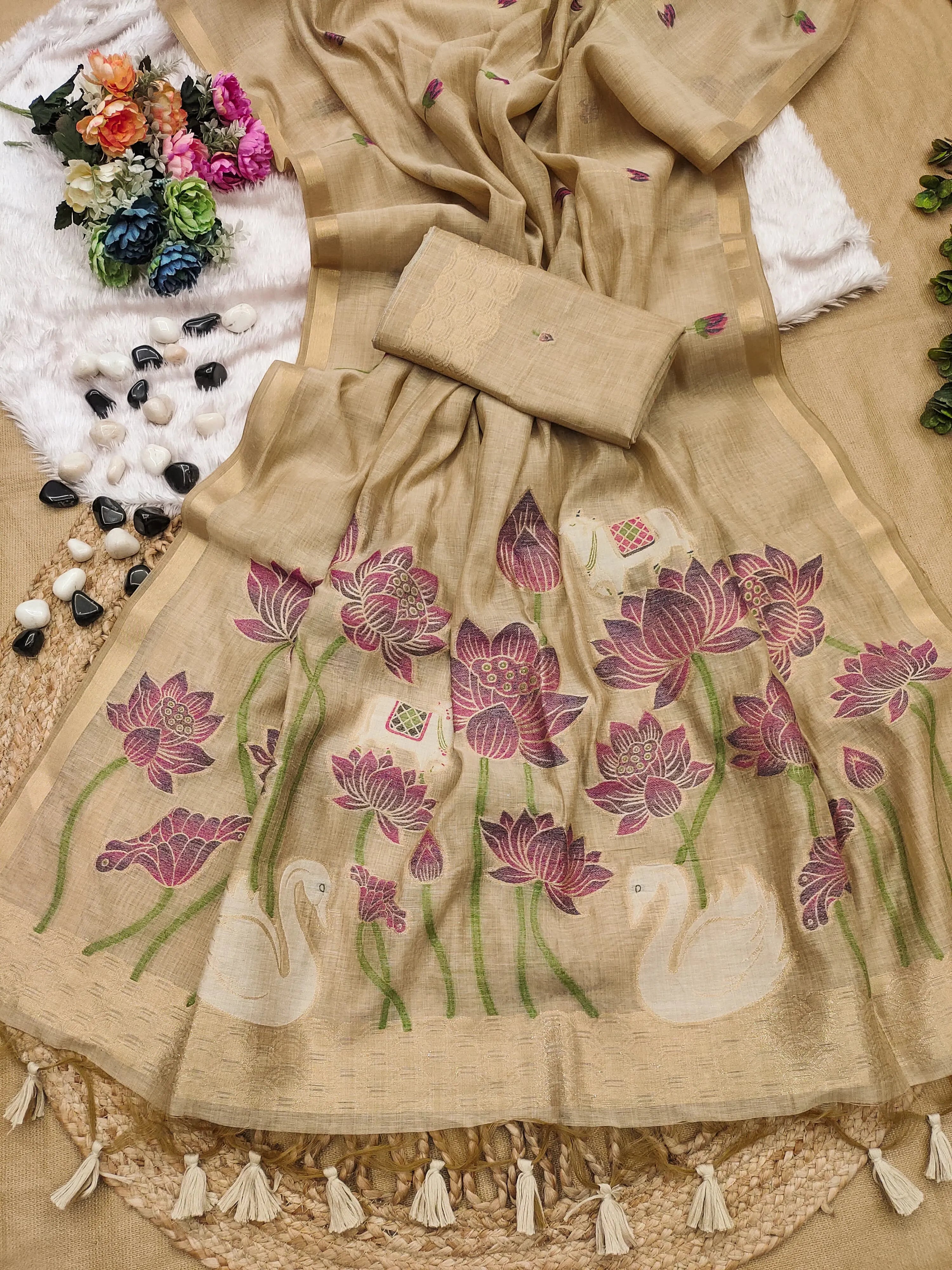 Soft Muga Cotton Colorful Reshami Weaving Saree