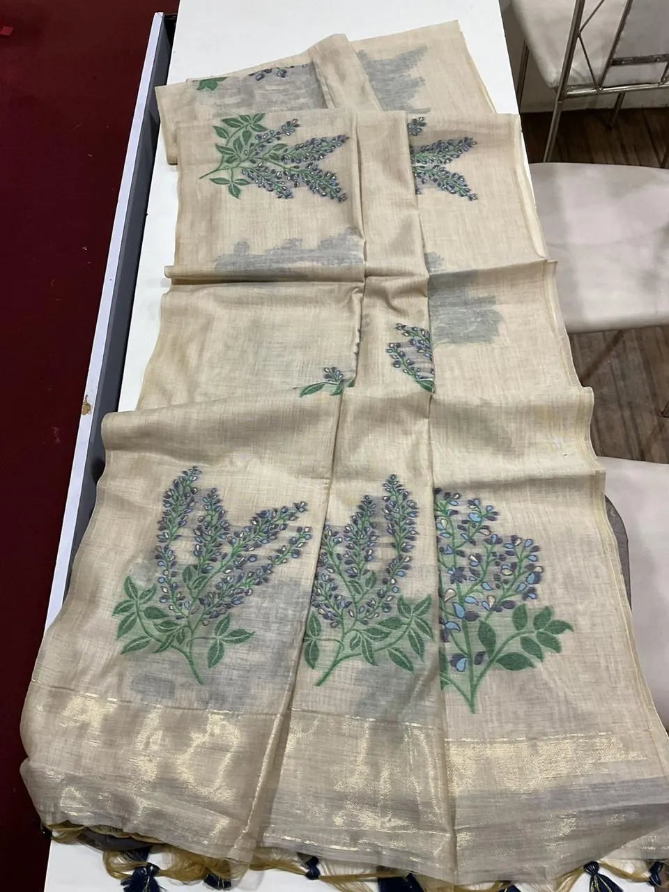 Floral Weave Muga Cotton Saree