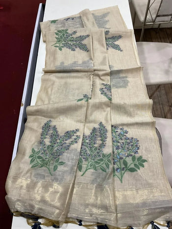 Floral Weave Muga Cotton Saree