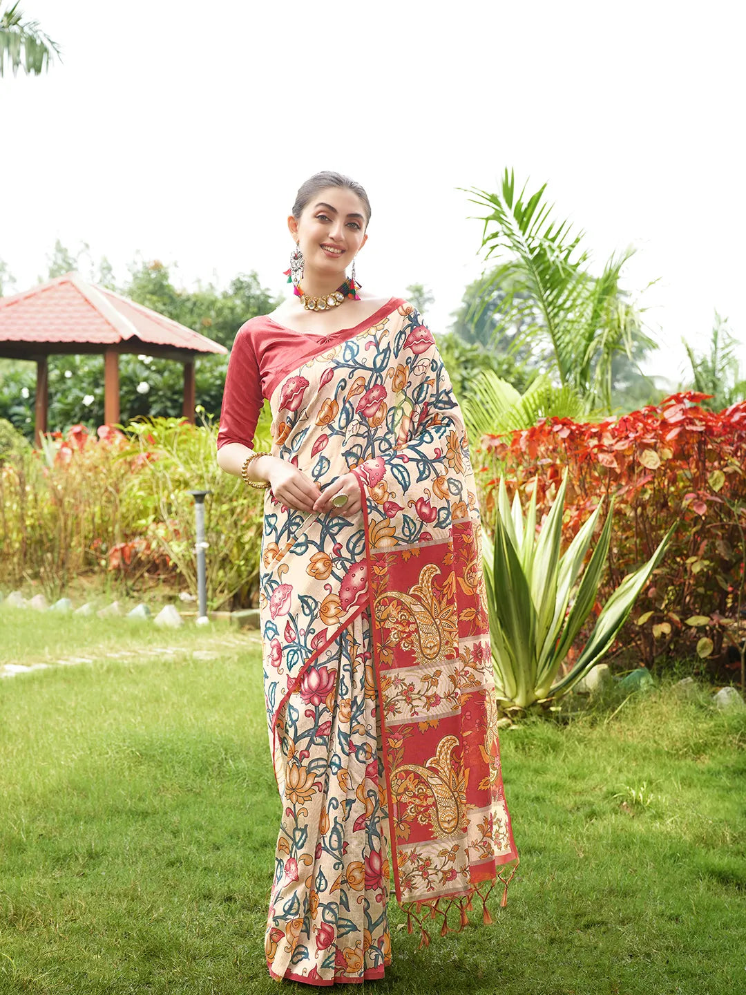 Soft Tussar Silk Kalamkari Printed Saree