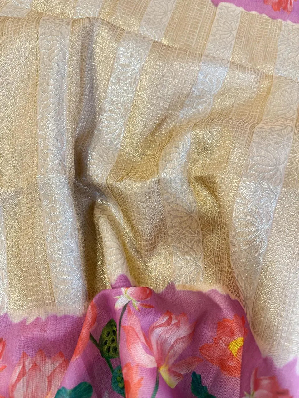 Soft Silk Lotus Pichwai Printed Saree