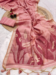 Ghicha Cotton Resham Leaf Weaving Saree