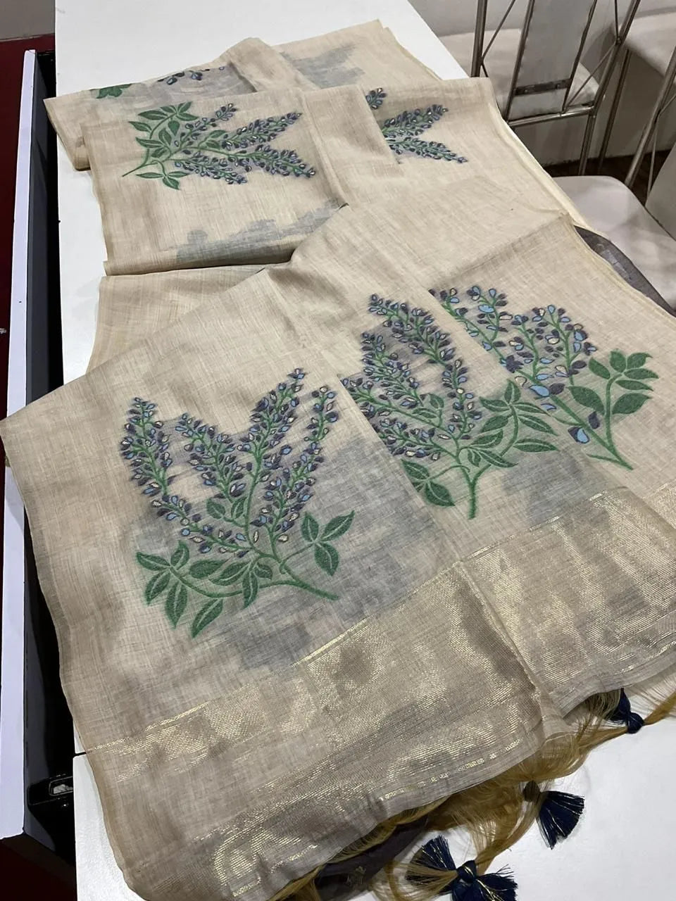 Floral Weave Muga Cotton Saree