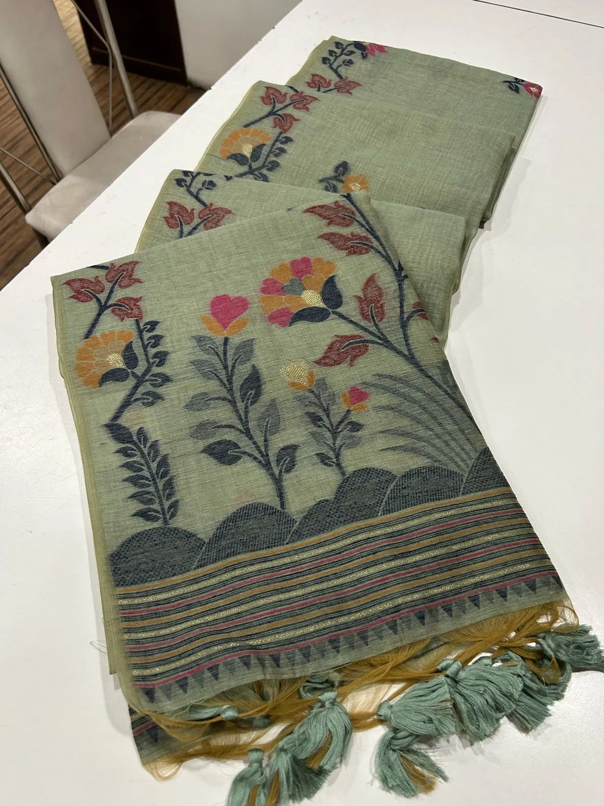 Soft Muga Cotton Jamdani Concept Saree